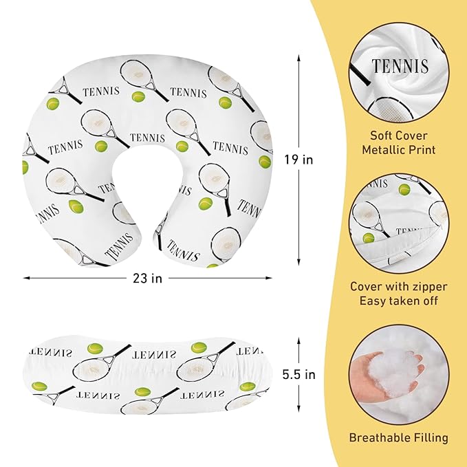 Baby Nursing Pillow Cover - Personalized Name Tennis Theme Breastfeeding U-Shaped for Bottle Feeding, Ultra Soft Comfortable Breastfeeding Pillow Cover for Infant Baby Boys and Girls