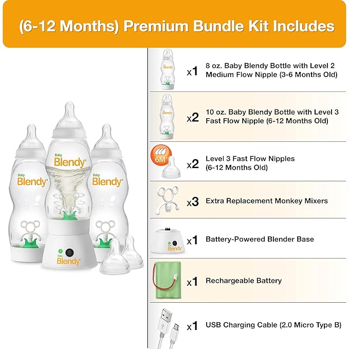 Baby Bottles - Best Infant to Toddler Milk Feeding Containers with Anti-Colic | Air Vent System - with Blender Mixer for Babies Newborns Infants Toddlers | (6-12 Months) Premium Bundle
