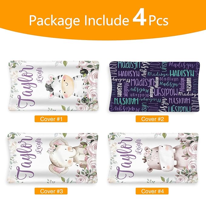 Custom Changing Pad Cover Set - Jersey Knit Comfy CozyUltra Soft Unisex Diaper Changing Table Covers with Personalized Name for Baby Boys Girls - Waterproof Ultra Soft 4 Pcs Set Style03