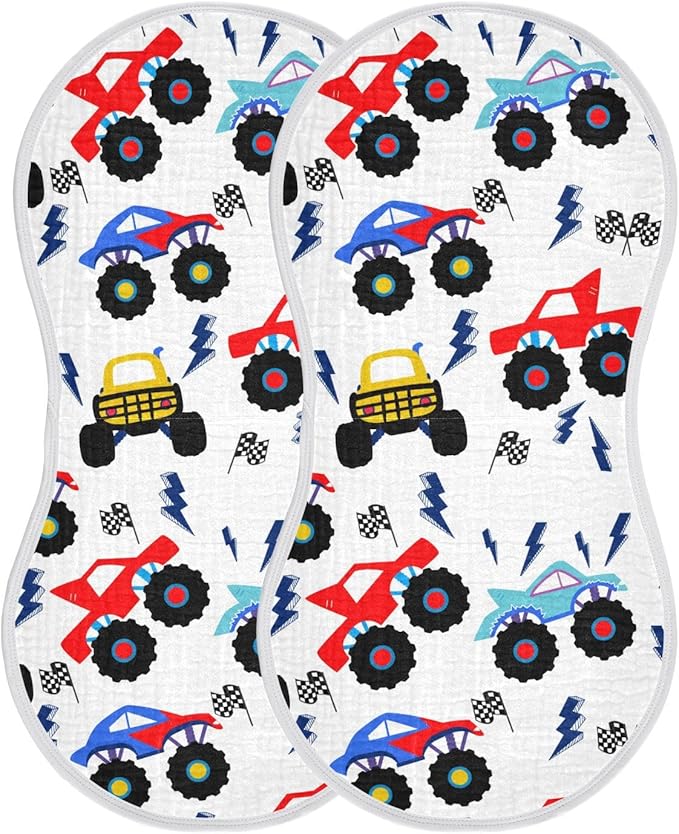 vvfelixl Monster Truck Cartoon Burp Cloths for Baby Boy Girls Baby Washcloths Burp Rags 1 Pack