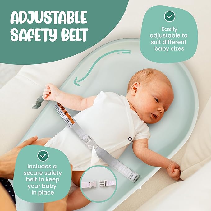 Waterproof Baby Changing Pad - Contoured Diaper Changing Station - High Safety Edges & Adjustable Belt - Easy Wipe Clean PU Foam - Non-Slip Portable Changing Mat for Nursery Dresser - SageGreen