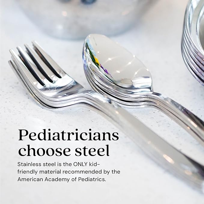 Ahimsa Stainless Steel Kids Utensils Set, Pediatrician Designed, Premium Kids Silverware, Non Toxic, Dishwasher Safe, Big Kid Fork and Spoon