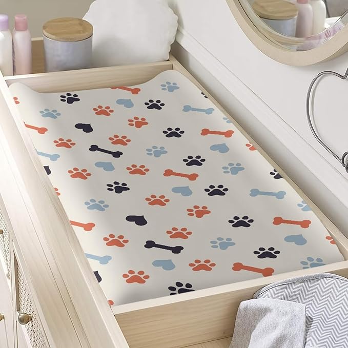 Cute Paws Changing Pad Cover Soft Waterproof Nursery Pad Change Cover Lightweight Cozy Changing Table Cover Comfy Stretchy Sheet Crib Mat Infant/Toddler