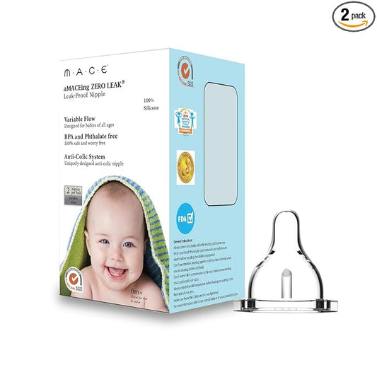 Made in USA aMACEing Zero Leak® Nipple with Anti-Colic Vent and Variable Flow (2 Pcs)