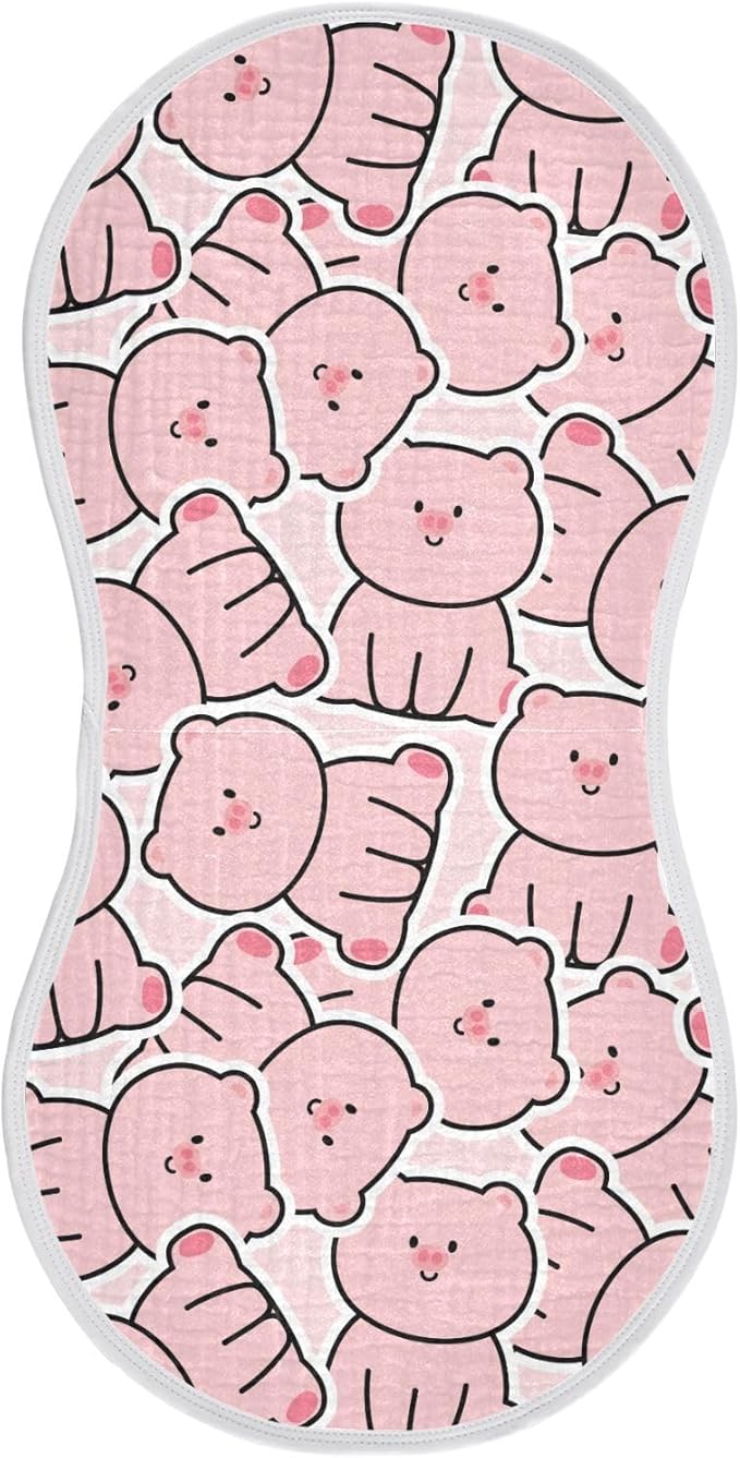 Muslin Burp Cloths for Baby Boys and Girls - 1-Pack Ultra Absorbent Cartoon Pig Muslin Washcloths, Newborn Towel, Milk Spit Up Rags, Burp Cloth Bib for Unisex, 22 x 11 Inch