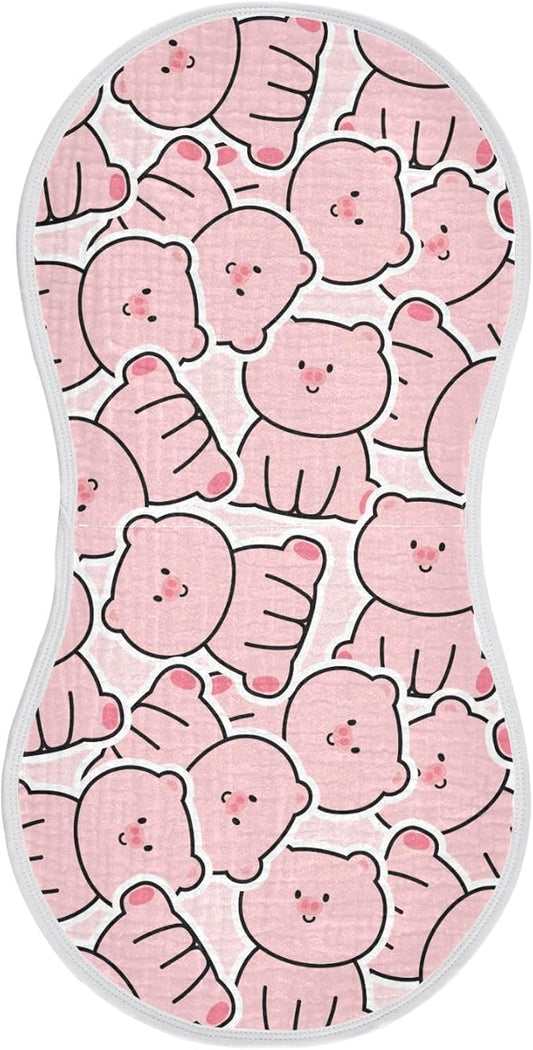 Muslin Burp Cloths for Baby Boys and Girls - 1-Pack Ultra Absorbent Cartoon Pig Muslin Washcloths, Newborn Towel, Milk Spit Up Rags, Burp Cloth Bib for Unisex, 22 x 11 Inch