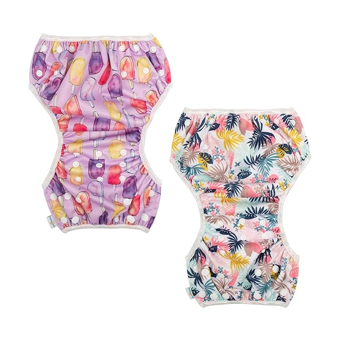 Babygoal Baby Girl Swim Diapers, Reusable Adjustable Washable Swim Underwear Fits 0-8M Baby Gifts and Swimming Lessons 2 Pack