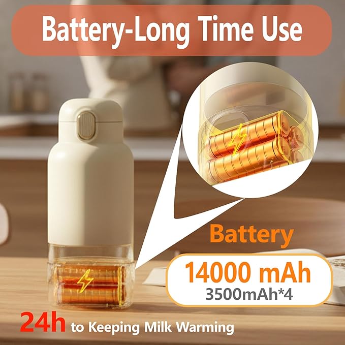 XEAMUN Portable Fast Heating Baby Milk Warmer for Travel,Baby Breastmilk & Water Warmer,Rechargeable 14000mAh Battery,Portable Bottle Warmer with 17 Ounces Capacity,Baby Feeding Water Warmer On the Go