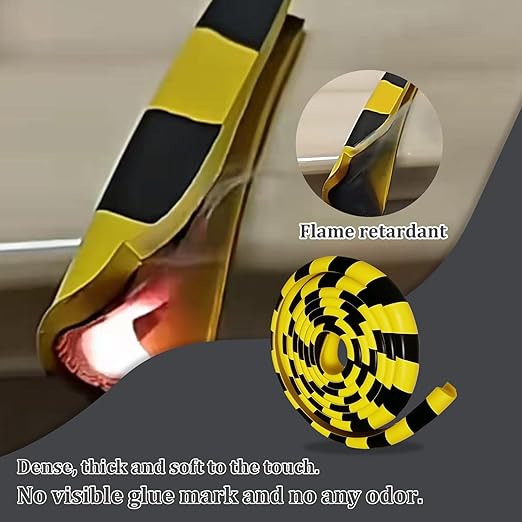 Rubber Corner Guards Wall Protector 196.9in (5m), Yellow & Black Foam Edge Protector with Self Adhesive Backing, Safety Bumper for Garage Walls, Warehouse Racks, Shelves & Equipment