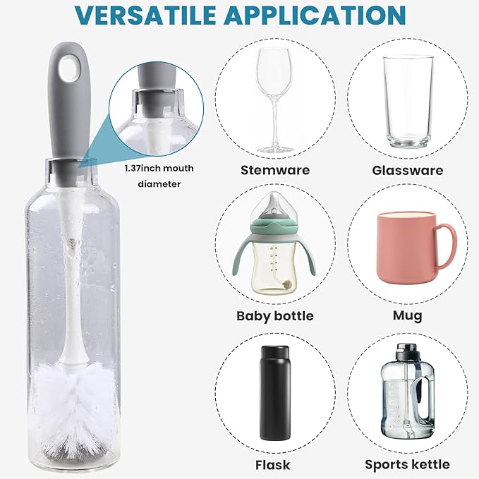 Bottle Brush Replacement Head for OXO Bottle Brush Tot Only, 2 Pack Bottle Brush Refills, Dual Bristle Design for Baby Bottles, Water Bottles, Glasswares