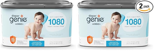 The Diaper Genie Jumbo+ Square Refill, with continuous film, can hold up to 1080 newborn-sized diapers per refill. (Pack of 2)