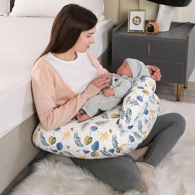 BATTOP Nursing Pillow for Breastfeeding - More Support for Mom, Feeding Pillow with Removable Cover and Adjustable Waist Strap, Plus Size Breastfeeding Pillow