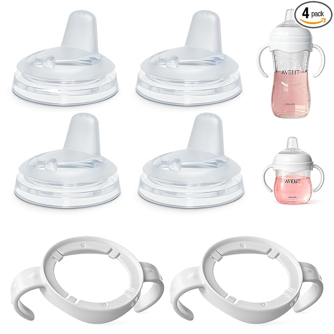 Sippy Spout Nipples with Handles for Philips Avent Natural Baby Bottles and Glass Bottles, Food Grade Soft Spout Silicone, BPA-Free, Leak and Spill Proof, Convert to Sippy Cup Transition, 4+ Months