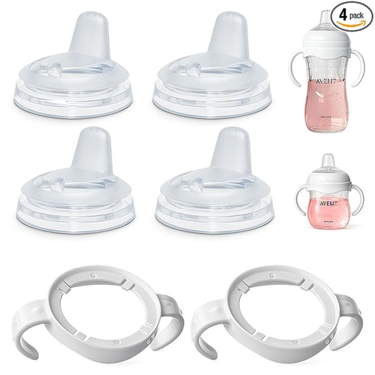 Sippy Spout Nipples with Handles for Philips Avent Natural Baby Bottles and Glass Bottles, Food Grade Soft Spout Silicone, BPA-Free, Leak and Spill Proof, Convert to Sippy Cup Transition, 4+ Months