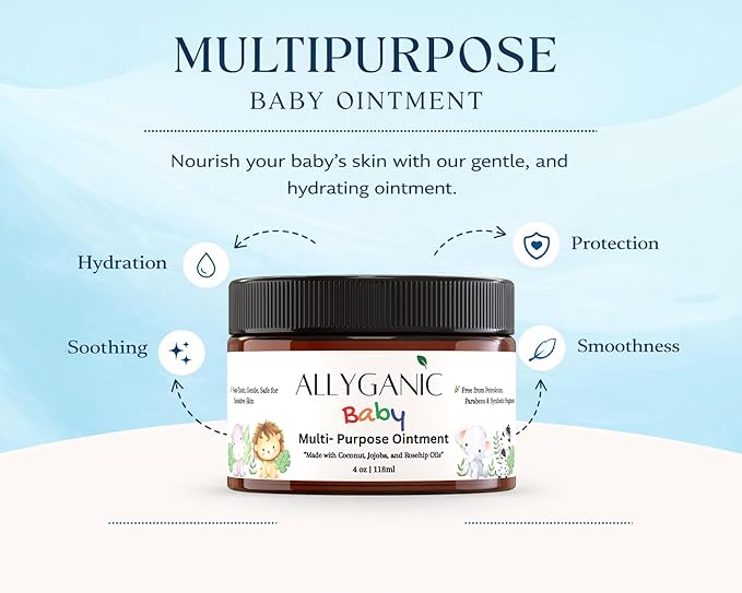 Multipurpose Baby Ointment– Gentle, All-Natural Moisturizer for Sensitive Skin, Diaper Rash, Dry Patches- Made with Organic Ingredients – Hypoallergenic, Fragrance-Free