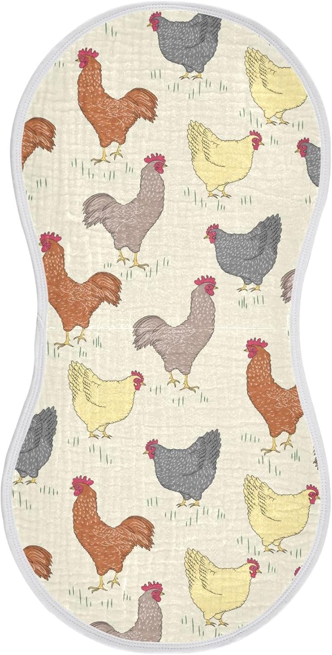 Rooster and Hens Muslin Burp Cloths for Baby 1 Pack Soft 100% Cotton Baby Washcloths Bibs for Boy Girl