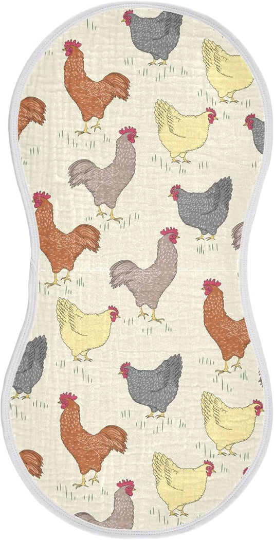 Rooster and Hens Muslin Burp Cloths for Baby 1 Pack Soft 100% Cotton Baby Washcloths Bibs for Boy Girl