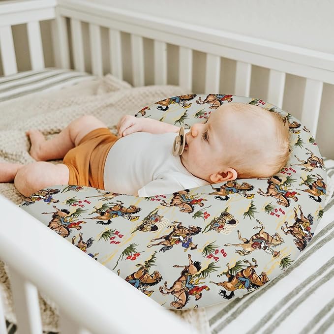 Vintage Cowboy Floral Nursing Pillow Covers for Boy Girl Western Cowboy Horse Nursing Pillow Slipcovers for Breastfeeding Pillows Wild West Desert Soft Stretchy Removable Covers for Newborn Infant
