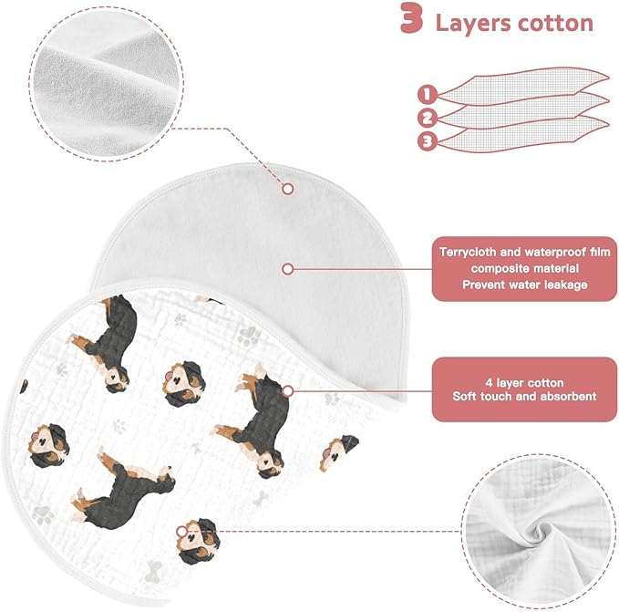vvfelixl Baby Burp Cloths Bernedoodle Dog Baby Newborn Cotton Burping Cloths Set Baby Washcloths 4 Pack