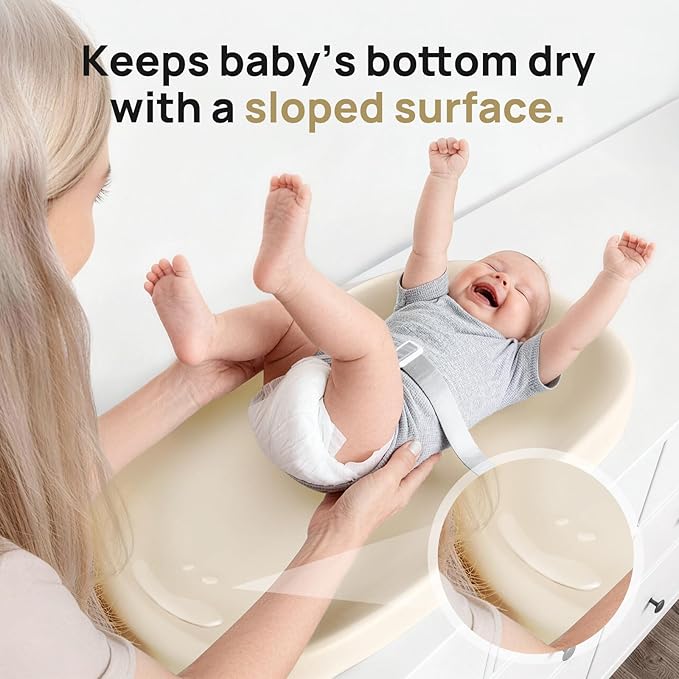 Papablic Baby Changing Pad – Soft & Wipeable Diaper Changing Table Mat for Dresser Bed Sofa, Built-in Safety Belt, Non-Slip, Waterproof, Easy to Clean – Ideal Gift for New Parents (Beige)