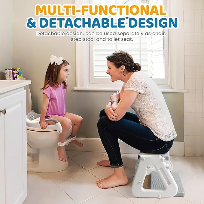 Orzbow Potty Training Seat | Upgrade Toddler Potty Training Toilet with Step Stool, 2-in-1 Stability Toilet Seat for Boys Girls | with Splash Guard, Anti-Slip Pad, Ladder, and Height Adjustable, Grey