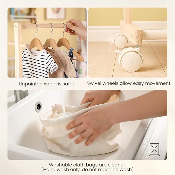 Woodtoe Baby Diaper Caddy Cart with Movable Storage Organizer, Natural Newborn Nursery Essentials, Mobile Utility Cart with Wheels for Nursery, Bedroom, Changing Table & Crib, Gifts for Baby Shower