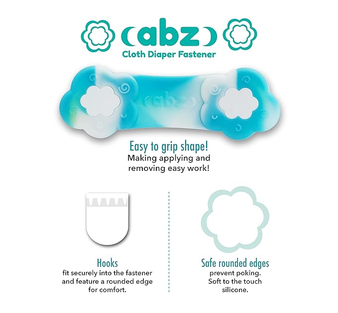 ABZ Pin Free Cloth Diaper Fasteners for Prefolds, Pre-Flats or Flat Diapers - 4 Pack - Arctic