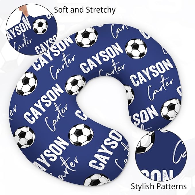 Baby Nursing Pillow Cover - Personalized Name Blue Soccer Theme Breastfeeding U-Shaped for Bottle Feeding, Ultra Soft Comfortable Breastfeeding Pillow Cover for Infant Baby Boys and Girls