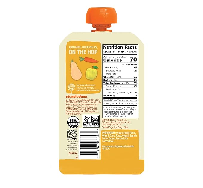 Peter Rabbit Organics Fruit & Vegetable Variety Pack, 4 oz. Squeezable Pouches (Pack of 18)