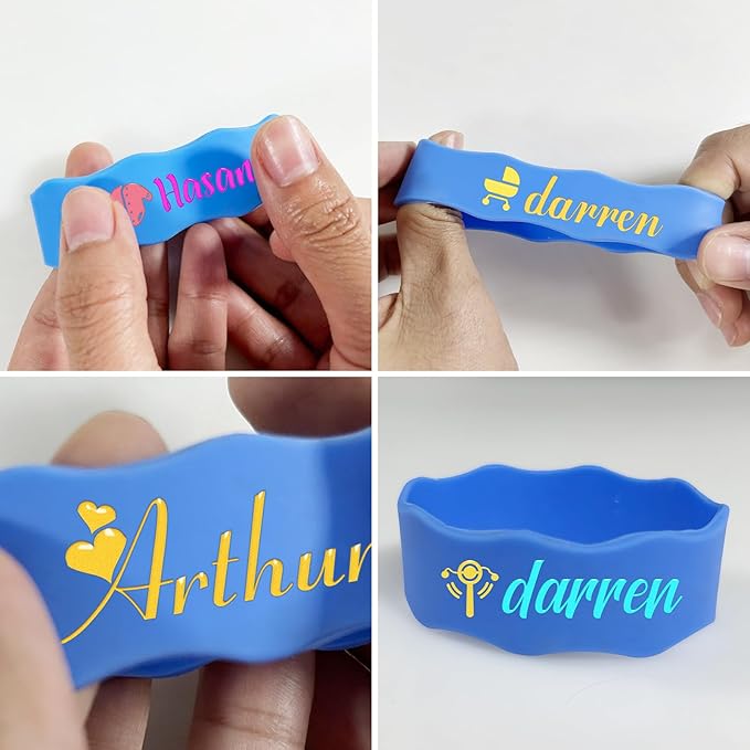Custom Baby Bottle Labels, Personalized Baby Pacifier Silicone Cup Bands, Dishwasher Safe Reusable, Daycare Engraved Name Tags, Personalized Bottle Label Bands