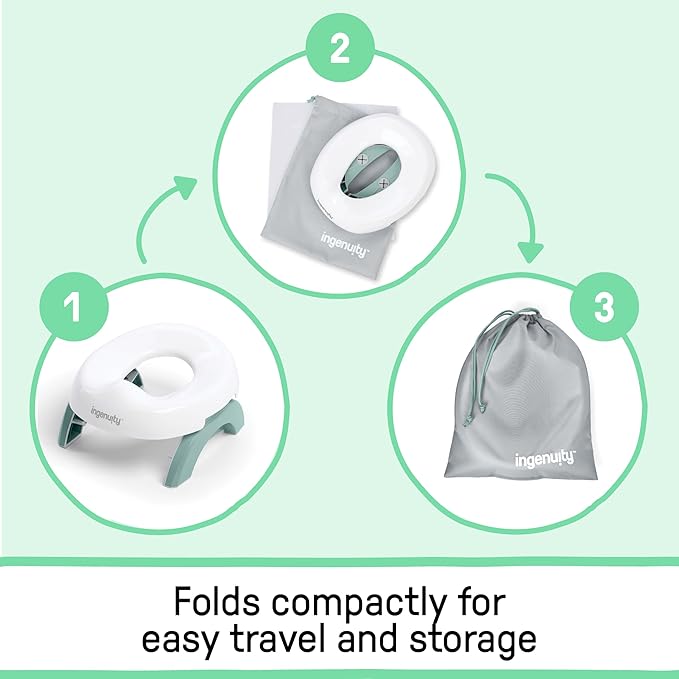 Ingenuity My Travel Potty, 2-in-1 Baby and Toddler Portable Potty Seat & Potty Ring, Lightweight Foldable, Includes Travel Bag & 3 Disposable Liners, Neutral