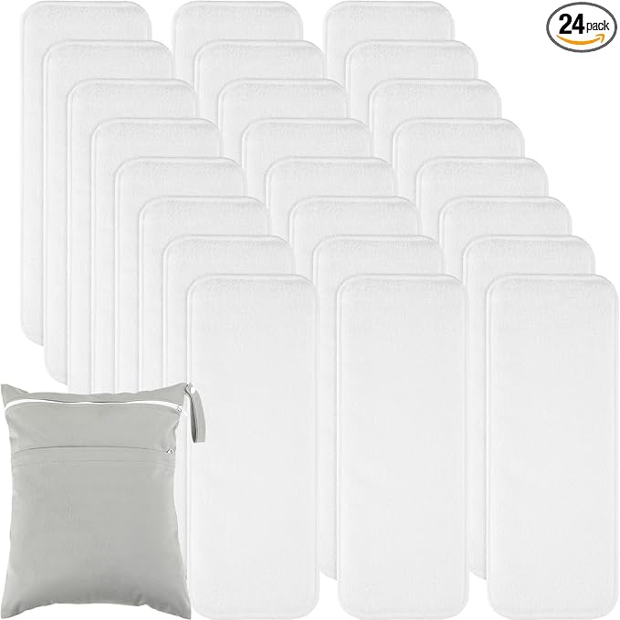 24 Pack Cloth Diaper Inserts Reusable Newborn 3 Layer Absorbent Breathable Cloth Diaper Inserts Overnight Microfiber Nappy Liners with an Extra Bag
