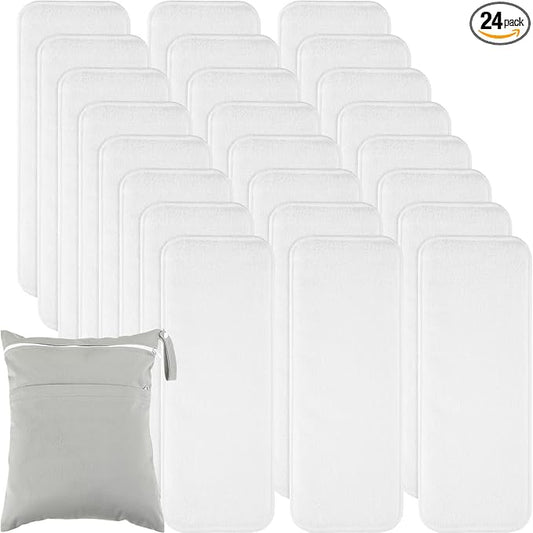 24 Pack Cloth Diaper Inserts Reusable Newborn 3 Layer Absorbent Breathable Cloth Diaper Inserts Overnight Microfiber Nappy Liners with an Extra Bag