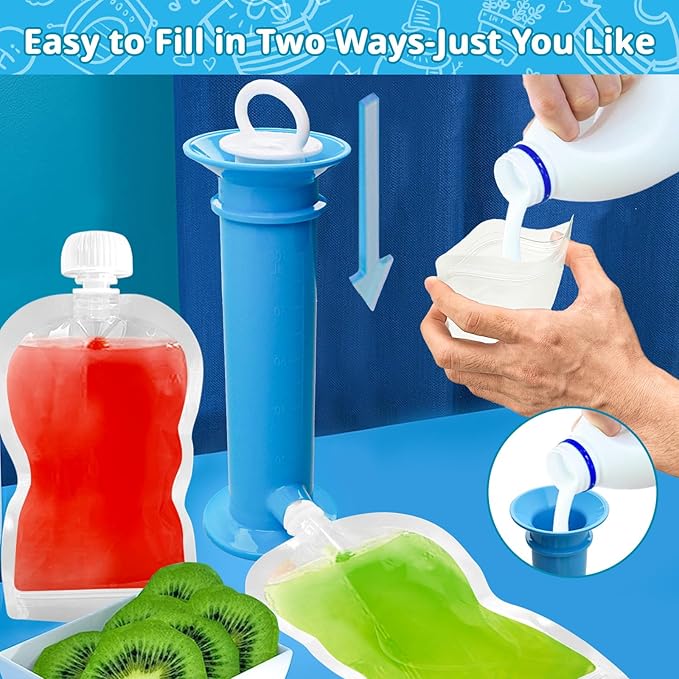 Newmemo 6PCS Reusable Baby Food Pouches Filler Kit Baby Food Pouch Maker for Applesauce Yogurt Smoothie Refillable Fruit Puree Pouch Filling Station Portable Juice Puree Squeezer Storage Bags for Todd