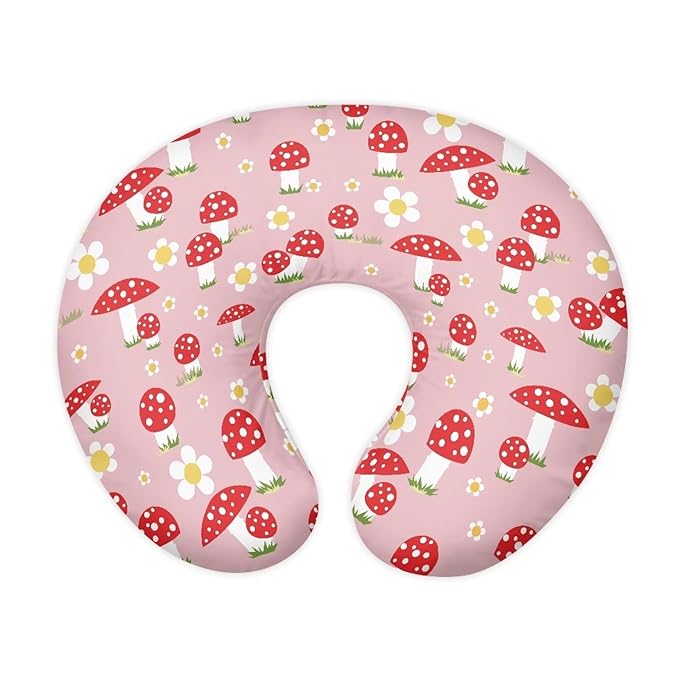 Red Mushroom and Daisy Nursing Pillow Cover for Baby Boy Girl Slipcover for Breastfeeding Pillows, Soft and Stretchy Safely Breastfeeding Pillow Cover