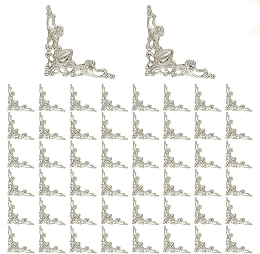 50 Pcs Corner Protector Guard Edge Cover, Book Scrapbooking Corner Protector Corner Decorative Protector Cover for Desk Case Box (Silver)