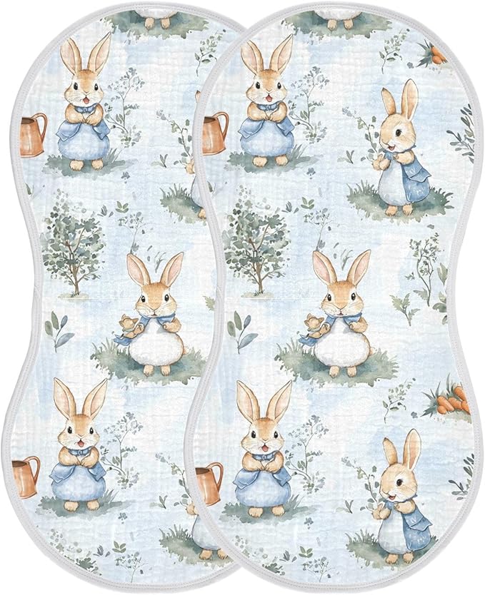 vvfelixl Muslin Burp Cloths Peter Bunny Friend Baby Washcloths for Baby Girl Boys 2 Pack