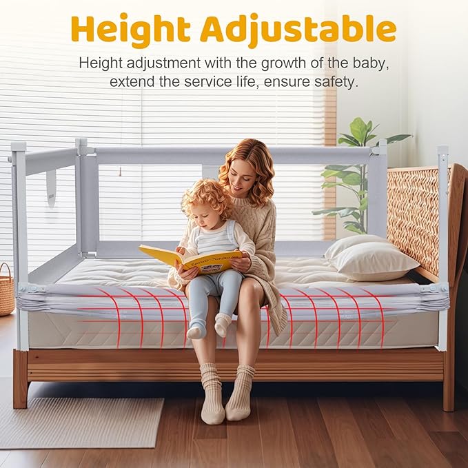 omzer Bed Rail for Toddlers - 3 Sides Safety Baby Bed Rail Guard with Child Lock, Infants Height Adjustment King Size Bed Guard Rail for Toddlers,78.74"X78.74"X74.8"