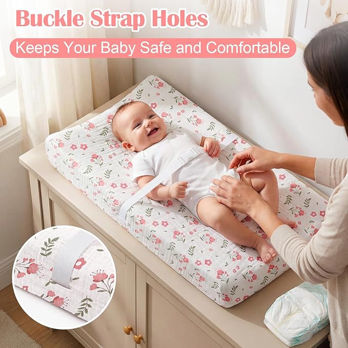 Muslin Changing Pad Cover Waterproof 2-Pack for Baby Girl Boy, Soft Breathable Diaper Changing Table Covers Set