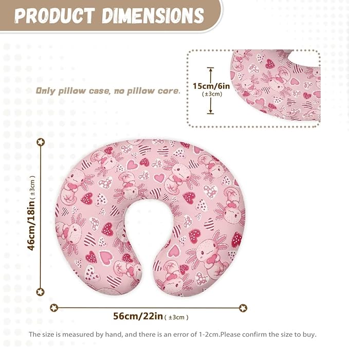 Pink Axolotl and Love Heart Breastfeeding Pillow Cover Slipcover for Breastfeeding Pillows, Soft and Stretchy Safely Breastfeeding Pillow Cover Breathable and Washable