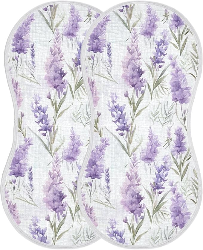 4Pcs Purple Lavender Flower Burp Cloth,Unisex Large Absorbent Soft Cotton Muslin Burping Cloths for Newborn Boys Girls,11x22in,A110334