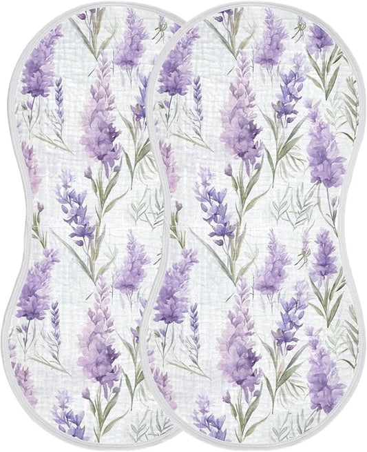 2Pcs Purple Lavender Flower Burp Cloth,Unisex Large Absorbent Soft Cotton Muslin Burping Cloths for Newborn Boys Girls,11x22in,A110334