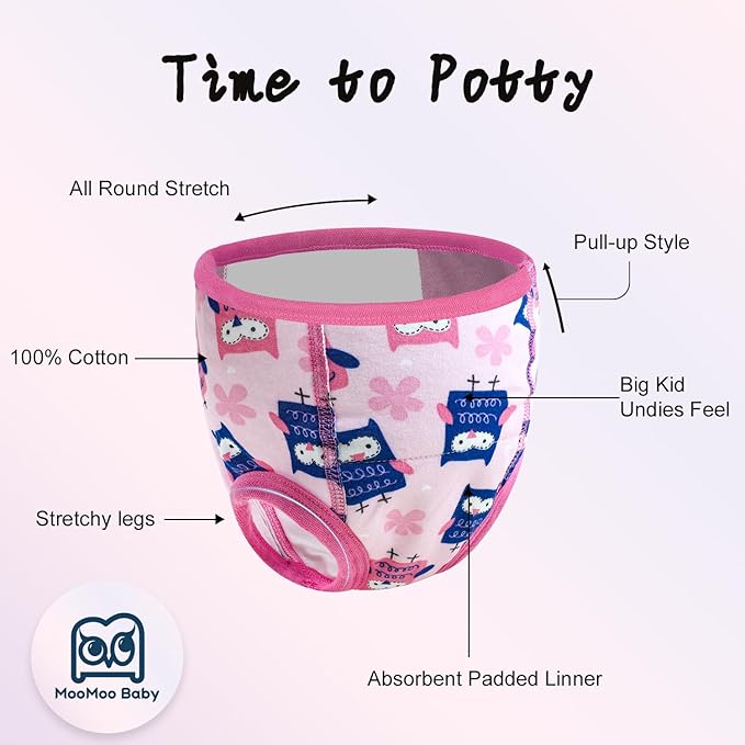 MooMoo Baby Potty Training Underwear 10 Packs Absorbent Toddler Training Pants for Boys and Girls Cotton Pee Pants 2T-9T