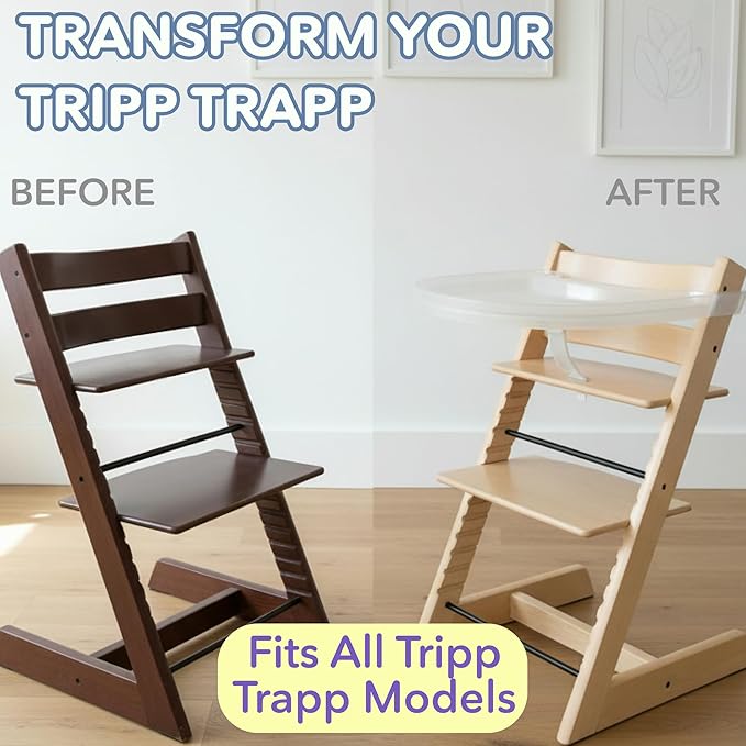 High Chair Tray for Stokke Tripp Trapp - Clear - No Baby Set Needed. Suction Surface. Snap-on. BPA Free.