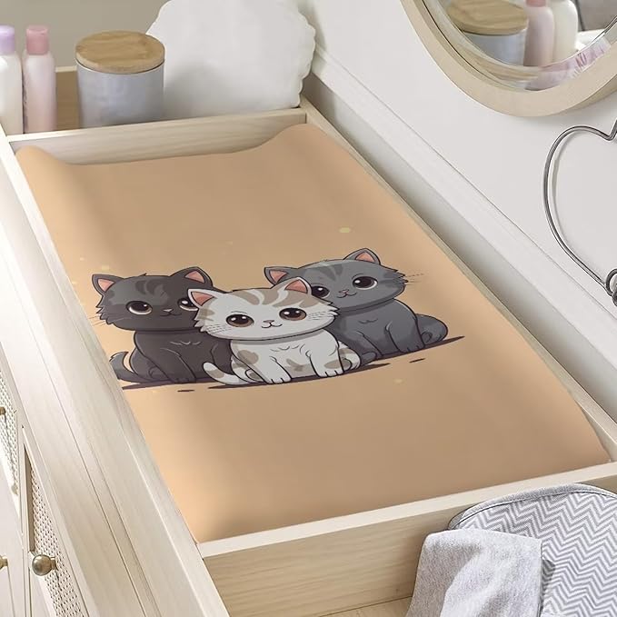 Changing Pad Covers for Boys Girls, Cartoon Cat Diaper Changing Table Pad Cover Soft Breathable Changing Mat Cover for 32''x16" Cute Birthday Gifts for Baby