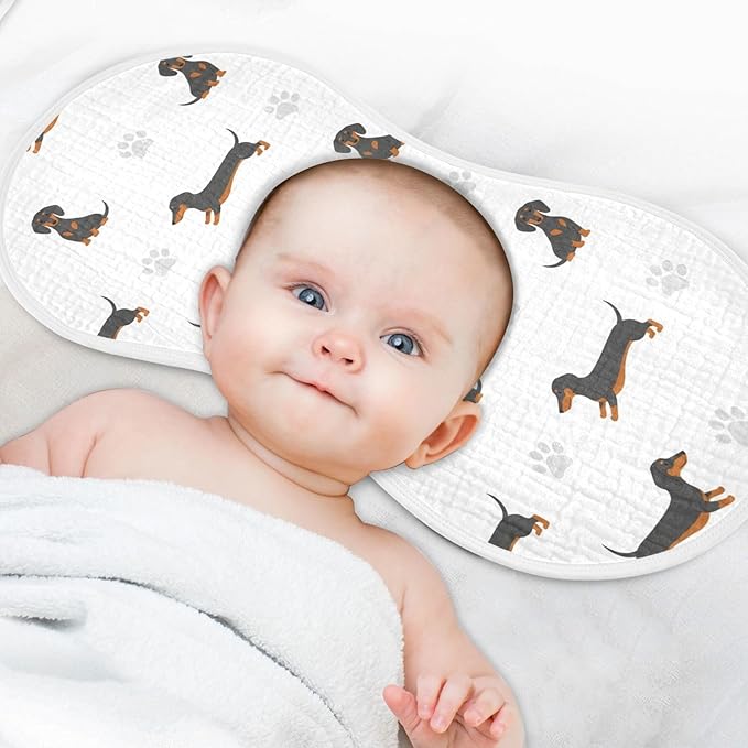 4 Pack Muslin Burp Cloths Dachshund Dogs White Cotton Baby Burp Cloths Extra Absorbent and Soft Spit Up Rags for Baby Boys Girls 22x11 Inch