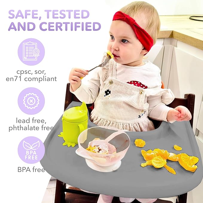 High Chair Tray Compatible with Stokke Tripp Trapp Chair – Matte Gray – NO Suction Plate Feature – Ergonomic Curved Design – BPA-Free, Easy to Assemble