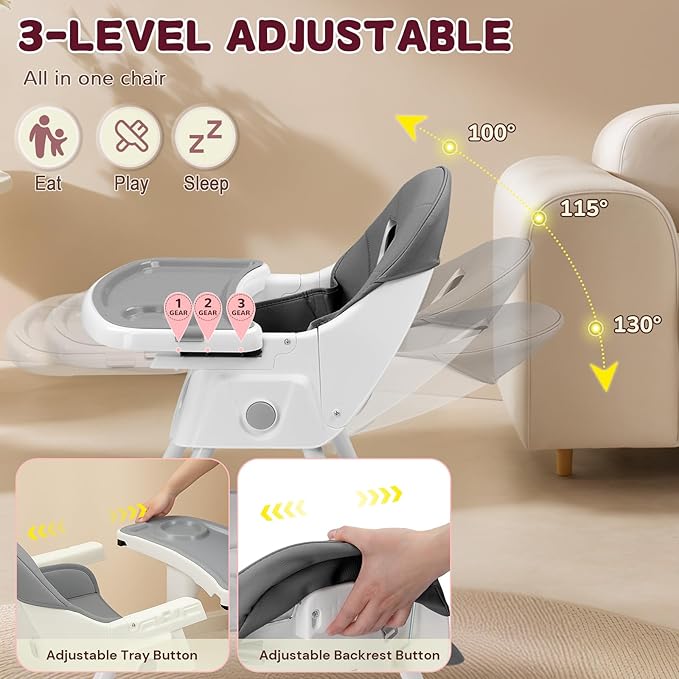 Ktaxon Foldable Baby High Chair, 2-in-1 Portable Convertible Highchair with 5-Point Safety Harness, Easy to Clean Tray and Storage Bag for Toddlers & Babies, Grey