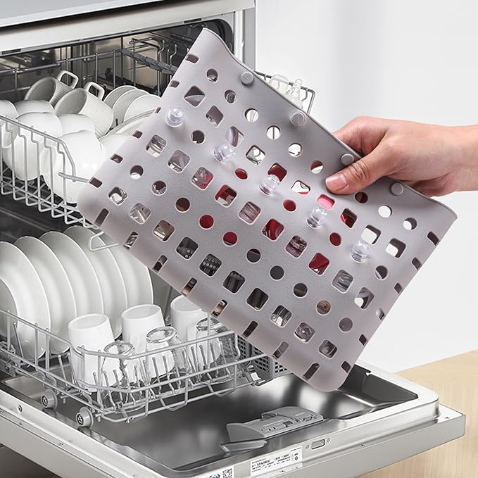Baby Bottle Drying Rack with Brush & Dishwasher Basket - Space Saving Standing Drying Rack for Baby Bottles, Pump Parts & Accessories, Compact Organizer Holds Up to 8 Bottles (Pink Lotus Root)