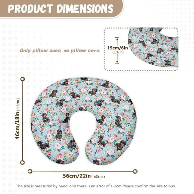 Jeiento Floral Black Dachshund Dog Nursing Pillow Cover Cartoon Blue Slipcover for Baby Removable Comfort Pillow Slipcovers for Breastfeeding U-Shaped Pillows
